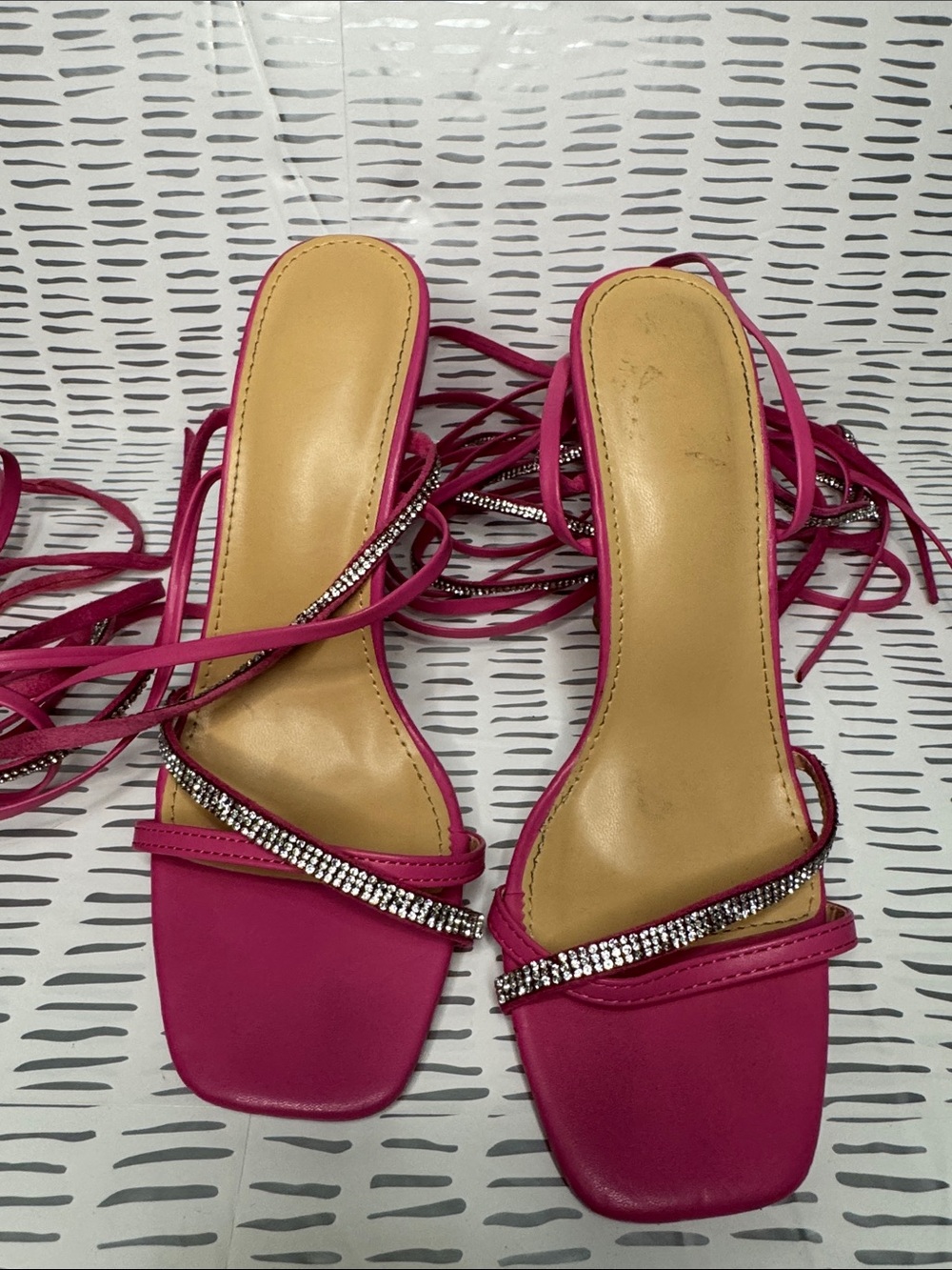 Women’s Hot Pink Strappy Rhinestone Heeled Sandals